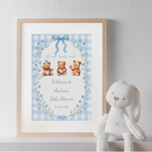 Poster Nous pouvons attendre avant Floral Bleu En vichy B