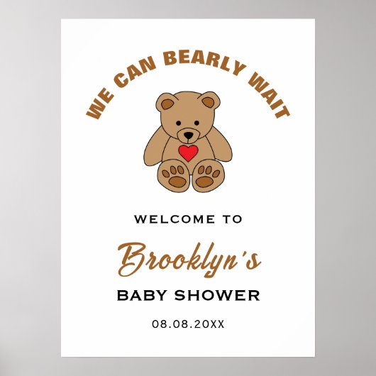 Poster Nous pouvons attendre tôt Teddy Bear Baby shower B (Devant)