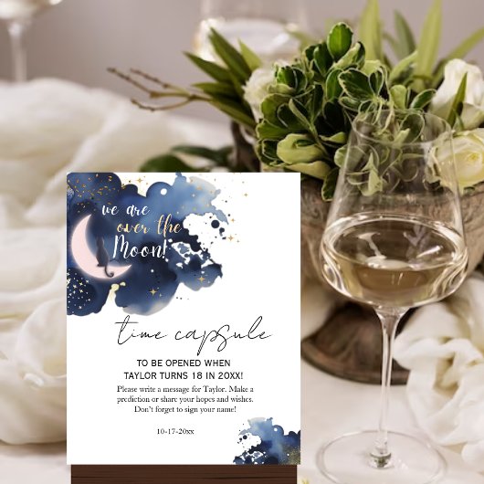 Poster Nous sommes au-dessus de la lune baby shower bleu