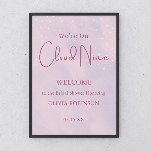 Poster Nous sommes sur le nuage neuf rose Baby shower fil