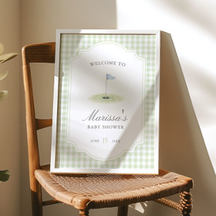 Poster Nouveau au Club Golf Vert Gingham Baby Shower