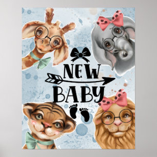 Poster Nouveau Baby Jungle Safari wildone Nursery blue