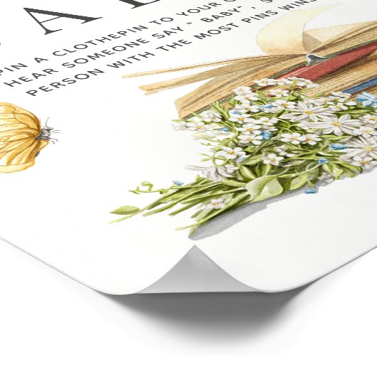 Poster Nouveau Chapitre BOok Baby shower jeu Ne pas dire  (Coin)