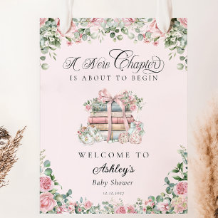 Poster Nouveau chapitre Bow rose Baby shower Floral Bienv