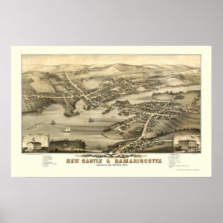 Poster Nouveau Château & Damariscotta, ME Carte panoramiq