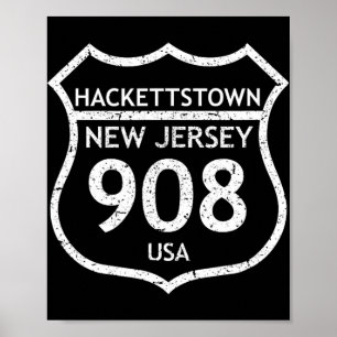 Poster Nouveau Code de Zone du New Jersey 908 Hackettstow