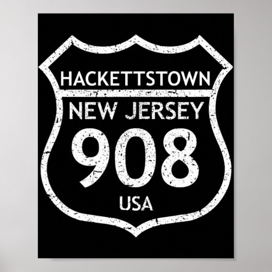 Poster Nouveau Code de Zone du New Jersey 908 Hackettstow (Devant)