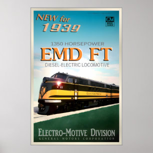 Poster Nouveau train ferroviaire original EMD FT Diesel É