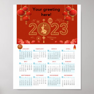 Poster Nouvel An chinois 2023 Calendrier des lapins