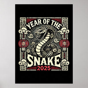 Poster Nouvel An chinois 2025 Année du serpent Année luna