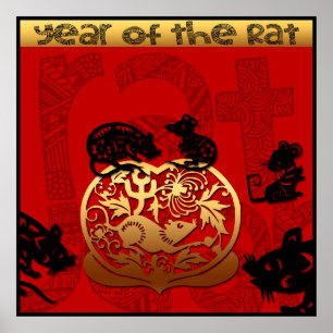 Poster Nouvel An chinois de rat mignon Zodiac Anniversair