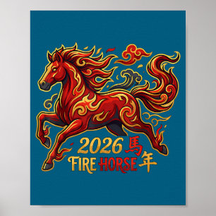 Poster Nouvel An Chinois du Cheval 2026 Cheval de Feu Chi