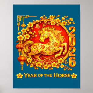 Poster Nouvel an chinois féminin 2026 année du cheval