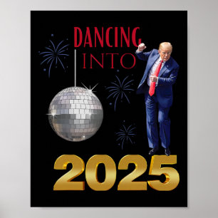 Poster Nouvel An Trump Dancing 2025 Mega Drôle de fête