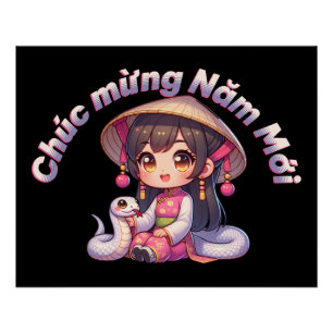 Poster Nouvel an vietnamien fille et serpent