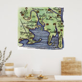 POSTER NOUVELLE ANGLETERRE CARTE 1677 (Cuisine)