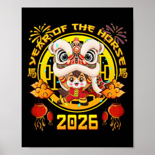 Poster Nouvelle Année 2026 Chinois Cheval L'Année Du Chev
