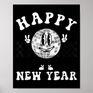 Poster Nouvelle année à carreaux 2026 Boule disco Nouvel