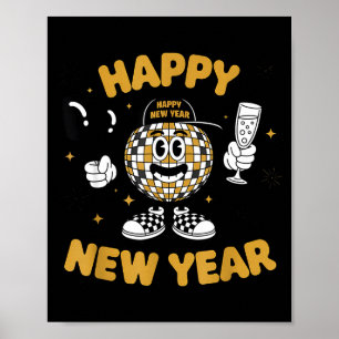 Poster Nouvelle année à carreaux 2026 Boule disco Nouvel