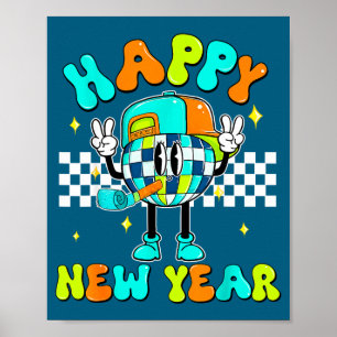 Poster Nouvelle année à carreaux 2026 Boule disco Nouvel