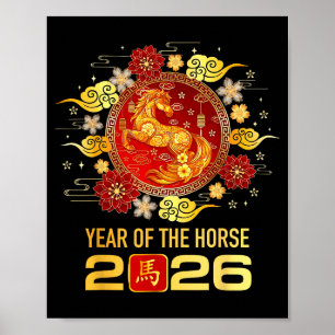 Poster Nouvelle année chinoise 2026 Année du Cheval Bonne
