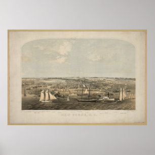 Poster Nouvelle Berne Caroline du Nord 1864 Carte panoram