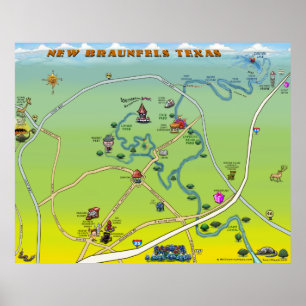 Poster Nouvelle carte Braunfels Texas Cartoon
