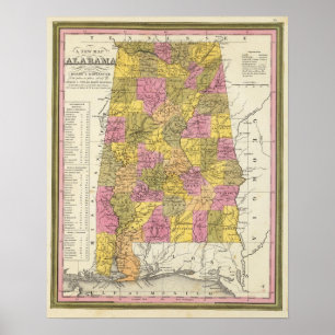 Poster Nouvelle Carte De L'Alabama