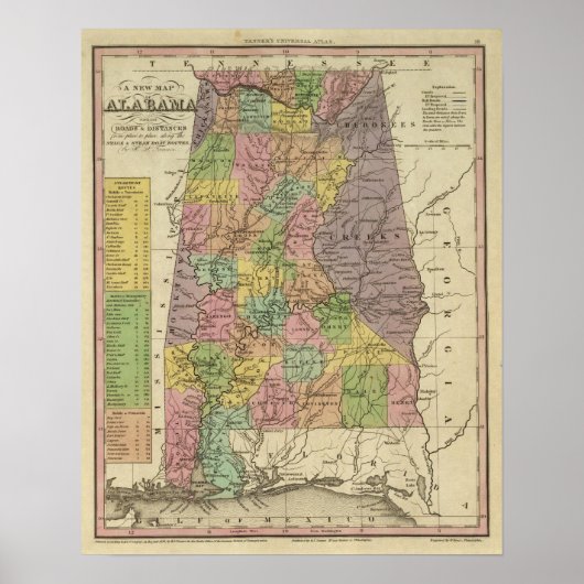 Poster Nouvelle Carte De L'Alabama (Devant)