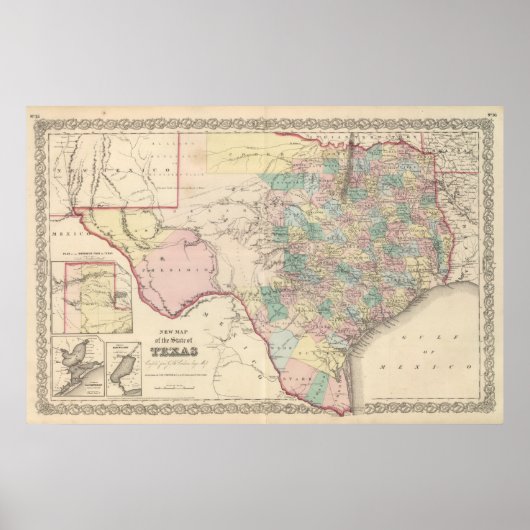 Poster Nouvelle carte de l'état du Texas (Devant)