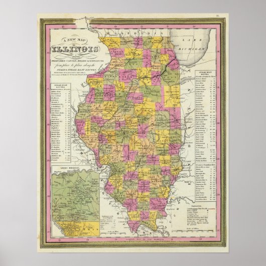 Poster Nouvelle Carte De L'Illinois (Devant)