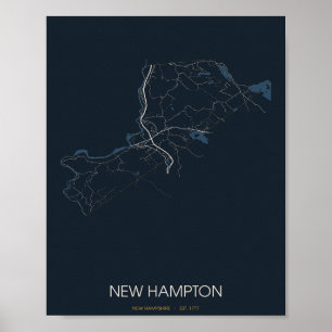 Poster Nouvelle carte de rue de New Hampton, New Hampshir