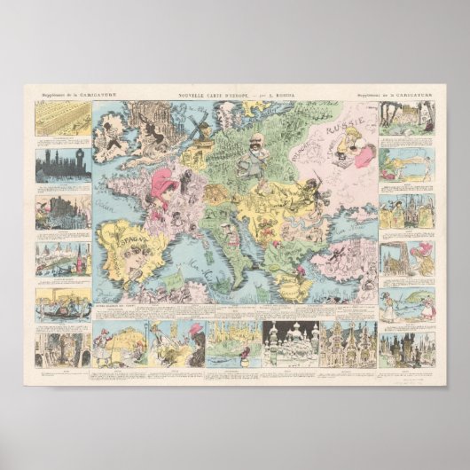 Poster Nouvelle carte d'Europe, Albert Robida (Devant)