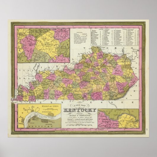 Poster Nouvelle Carte Du Kentucky (Devant)