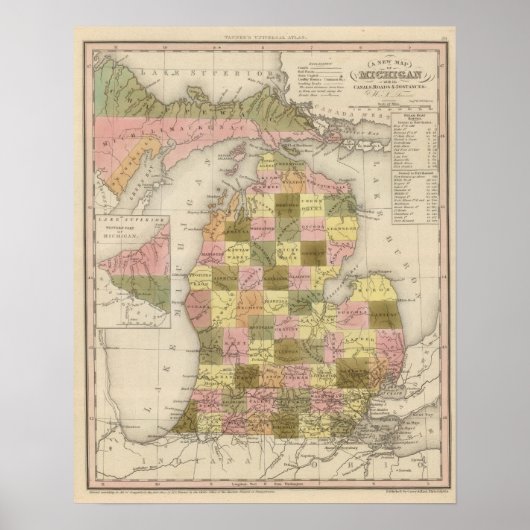 Poster Nouvelle Carte Du Michigan (Devant)