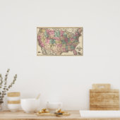 Poster Nouvelle carte routière ferroviaire des États-Unis (Cuisine)