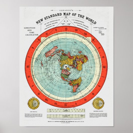 Poster Nouvelle carte standard du monde Terre plate Terre (Devant)