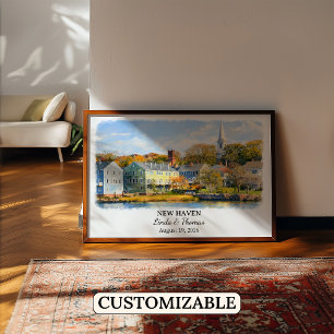 Poster Nouvelle Haven Connecticut Affiche, Aquarelle, Sur
