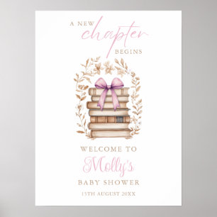 Poster Nouvelle histoire livre rose Bienvenue Baby Shower