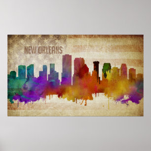 Poster Nouvelle-Orléans, LA   Aquarelle Ville Skyline