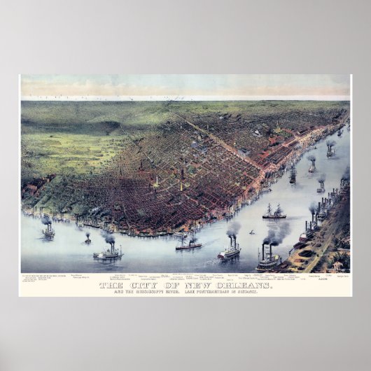 Poster Nouvelle-Orléans LA Carte panoramique NUMÉRIQUEMEN (Devant)