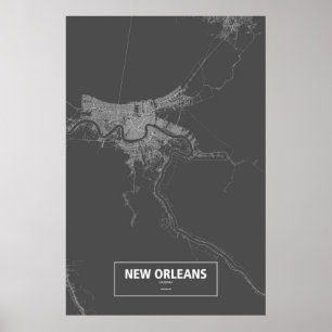 Poster Nouvelle-Orléans, Louisiane (blanc sur noir)