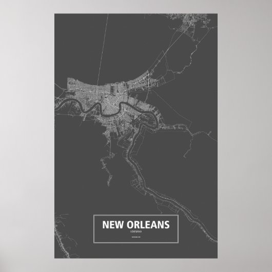 Poster Nouvelle-Orléans, Louisiane (blanc sur noir) (Devant)