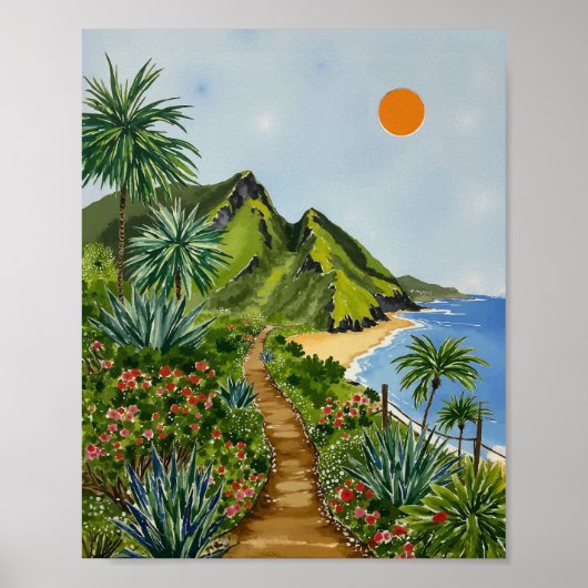 Poster Nouvelle Pali Coast Kauai Hawaii Aquarelle (Devant)