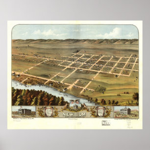 Poster Nouvelle Ulm Minnesota 1870 Antique carte panorami