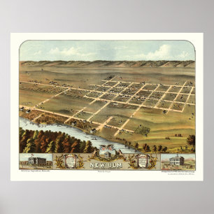 Poster Nouvelle Ulm, MN Carte panoramique - 1870