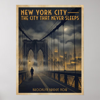 Poster Nouvelle Ville de New York Pont de Brooklyn Noir V