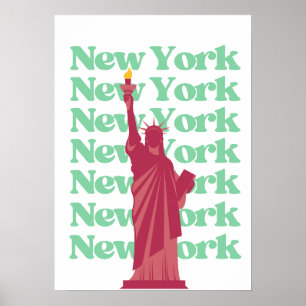 Poster Nouvelle Ville de New York Rose Vert NYC Voyage 