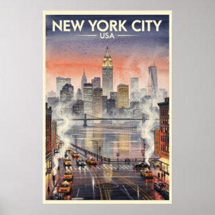 Poster Nouvelle Ville de York États-Unis Voyage Vintage