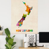 Poster Nouvelle-Zélande, Carte de l'aquarelle (Bureau à domicile)